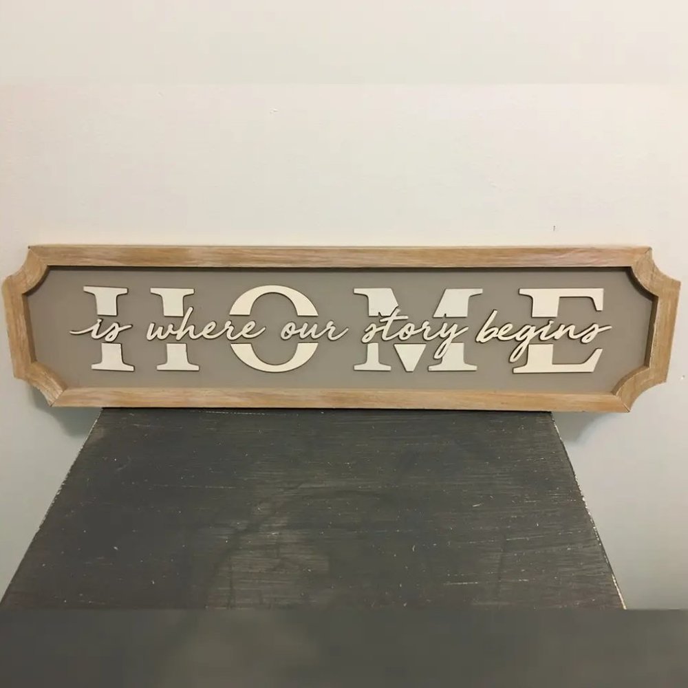 Home Decor Wooden Sign Home Is Where Our Story Begins NEW